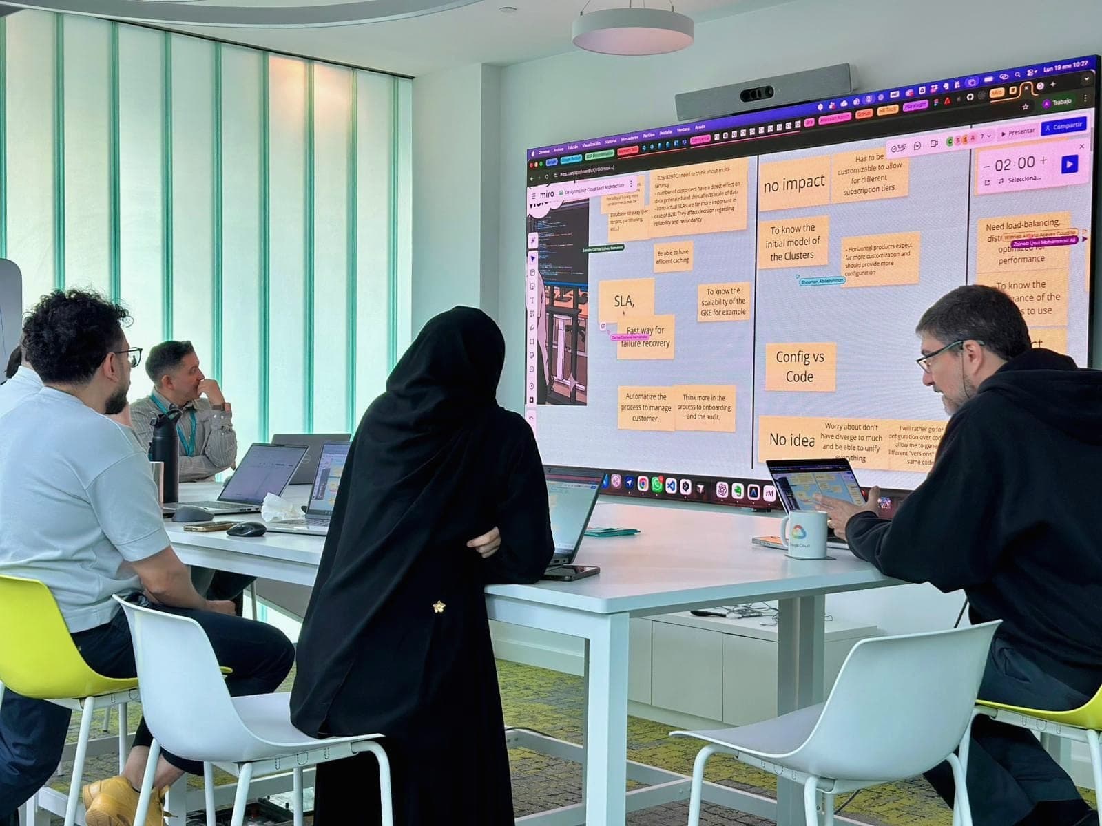 EWD team members collaborating in front of a planning board